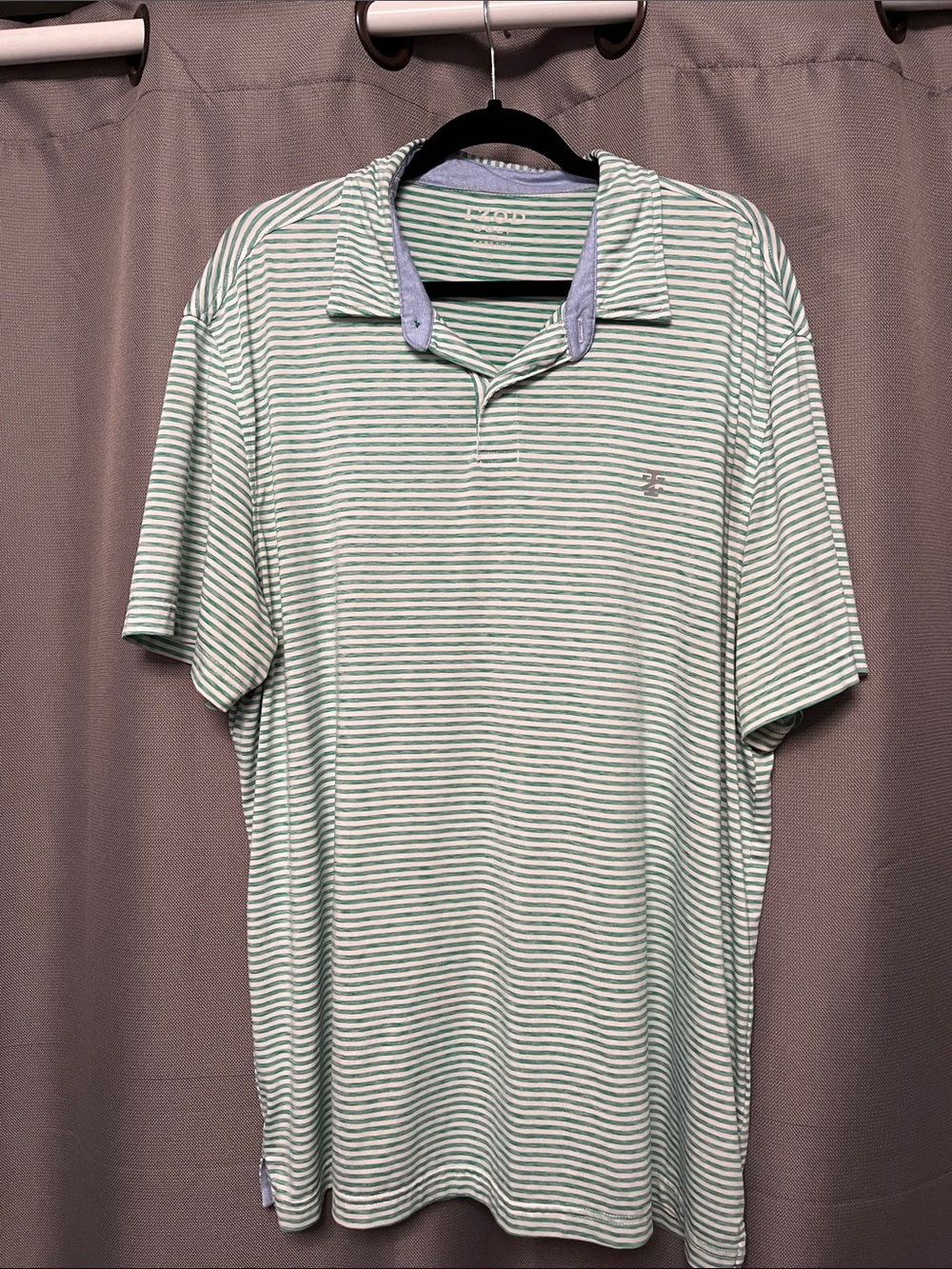 Izod Men's Mint Green & White Striped Polo with Lavender Contrast Collar